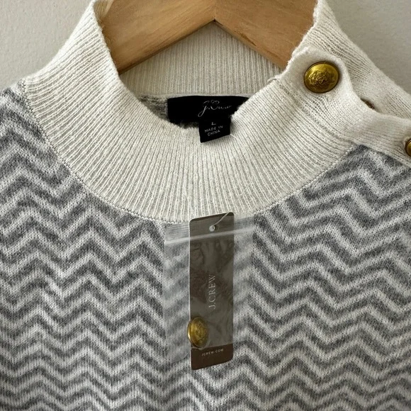 J.Crew Button-Detail Mockneck Sweater in Herringbone - Grey / White NWT - Picture 7 of 7